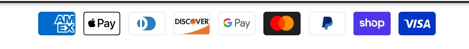 Accepted payment methods: American Express, Apple Pay, Diners Club, Discover, Google Pay, Mastercard, PayPal, Shop Pay, and Visa